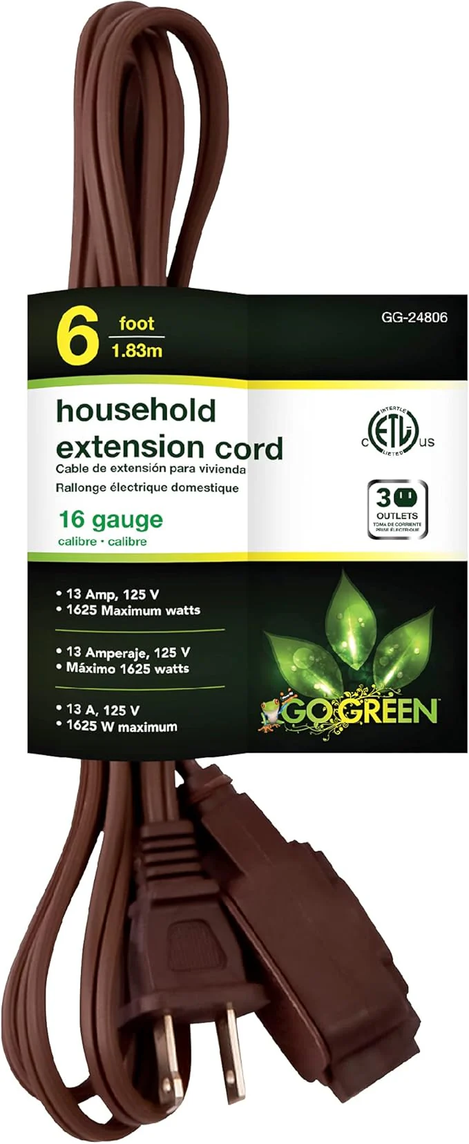 6' Extension Cord Brown Go Green