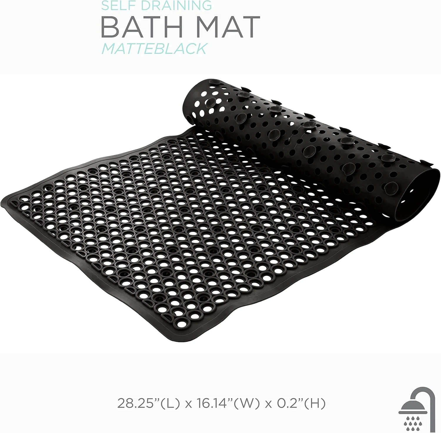 Bath Mat Self‑Draining | 28″×16″ | Matte Black | Bath Bliss - Image 5