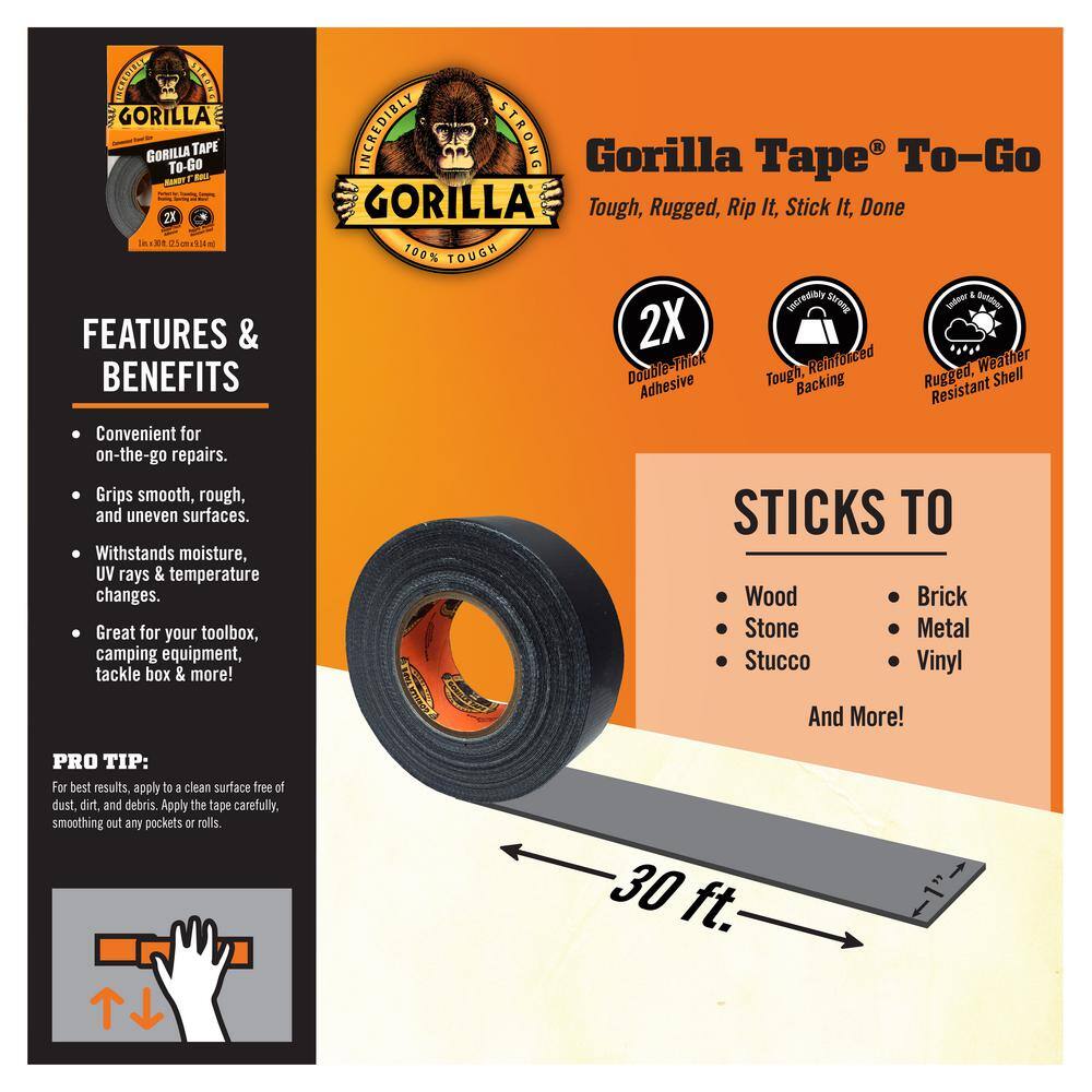 Gorilla Glue Tape | 1" x 30 ft | To-Go Roll | Heavy Duty | Weather Resistant - Image 3