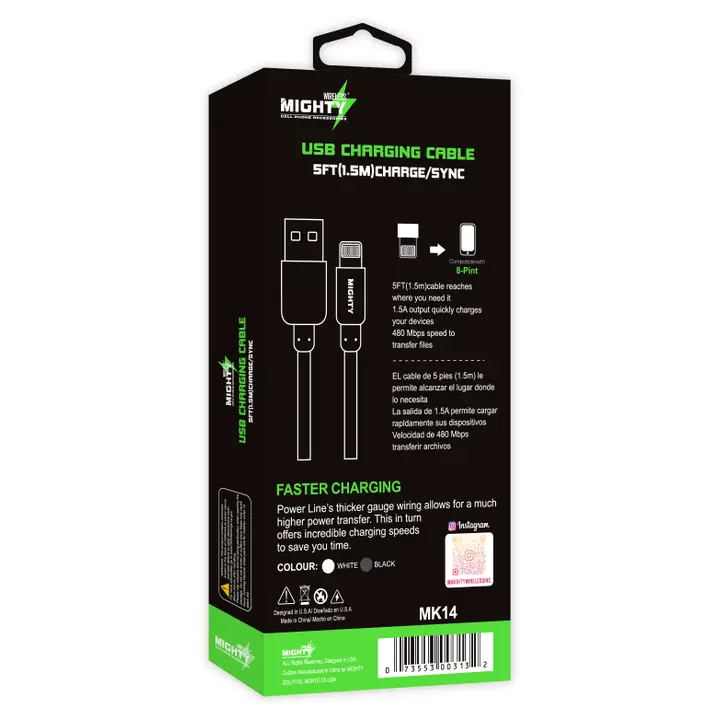 iPhone USB Cable Black | USB-A to Lightning | 5ft Length | Mighty Wireless - Image 2