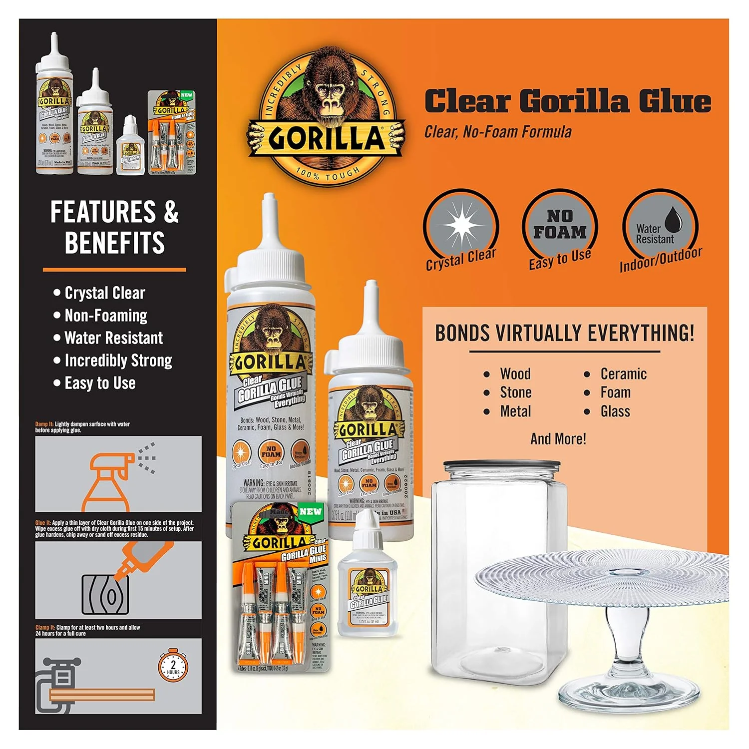 Gorilla Clear Glue | Clear Polyurethane Adhesive | 1.75 oz | Non-Foaming - Image 5