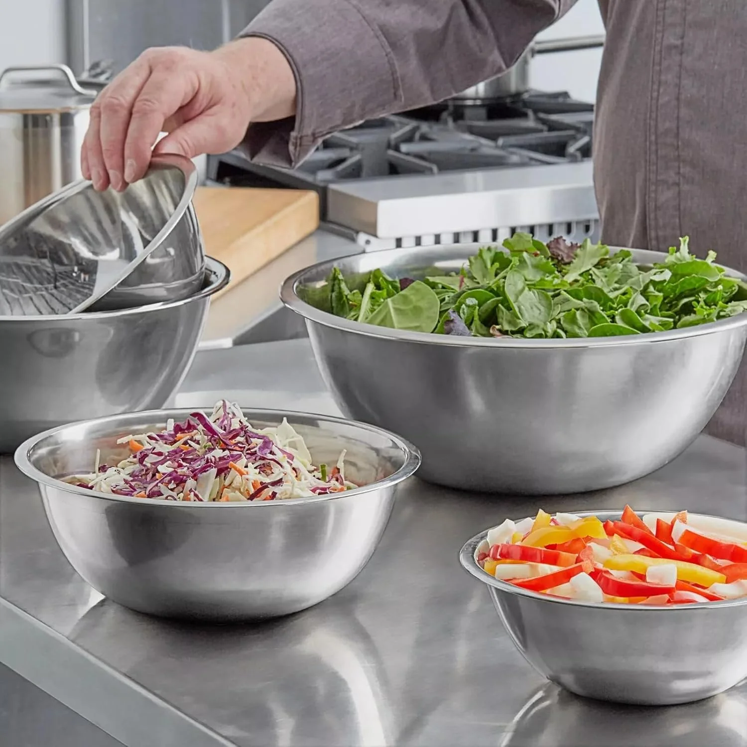 Deep Mixing Bowl | 16QT | Stainless Steel | Silver | YBM Home - Image 2