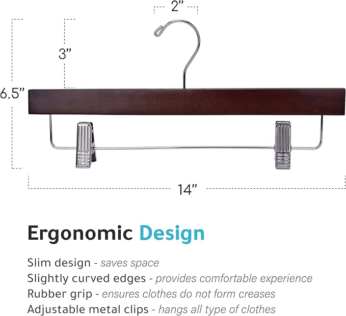 Flat Skirt Hangers Walnut Chrome Hook 5PK Quality Hangers - Image 2