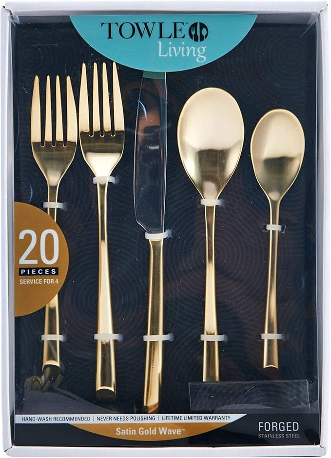 Gold Flatware Set 20pc | Satin Wave Finish | Towle Living - Image 3