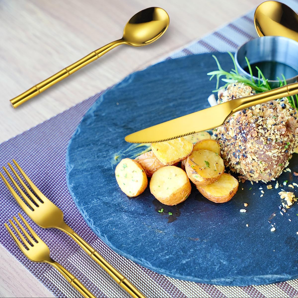 Gold Flatware Set 20pc | Designer Tableware | Vikko - Image 4