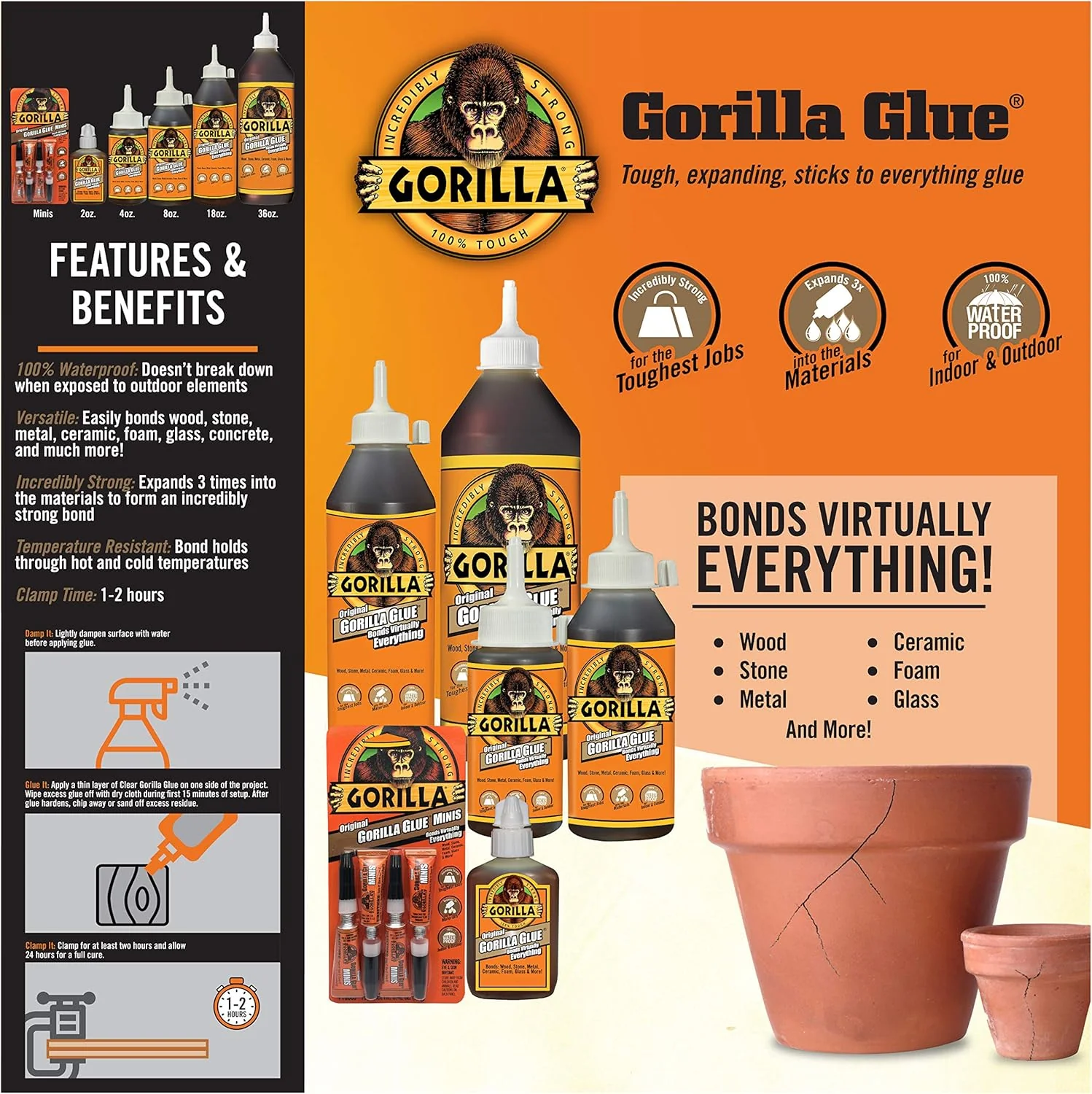 Gorilla Glue Original Polyurethane Adhesive | 4oz Bottle | Waterproof & Heavy Duty - Image 4