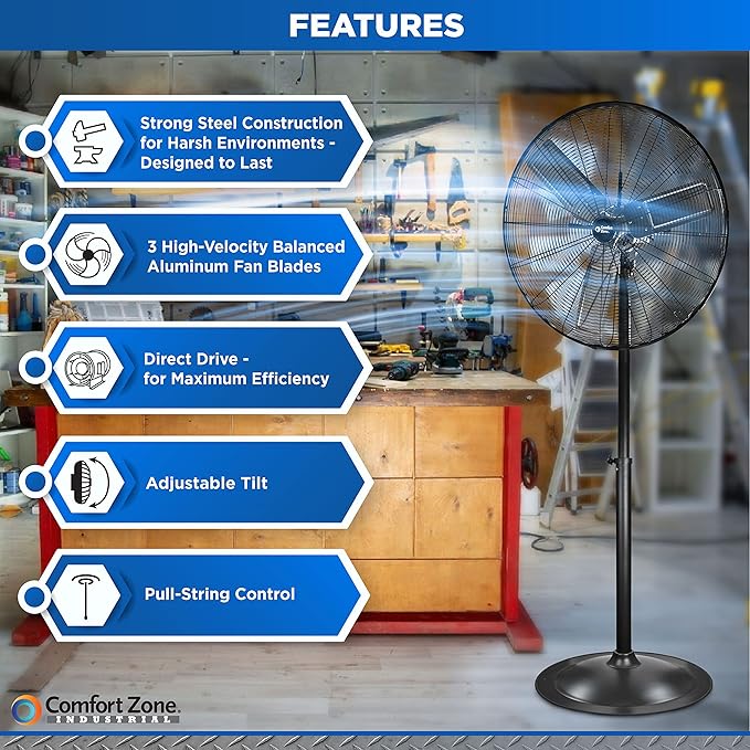 High Velocity Pedestal Fan | 30 Inch | Comfort Zone - Image 3