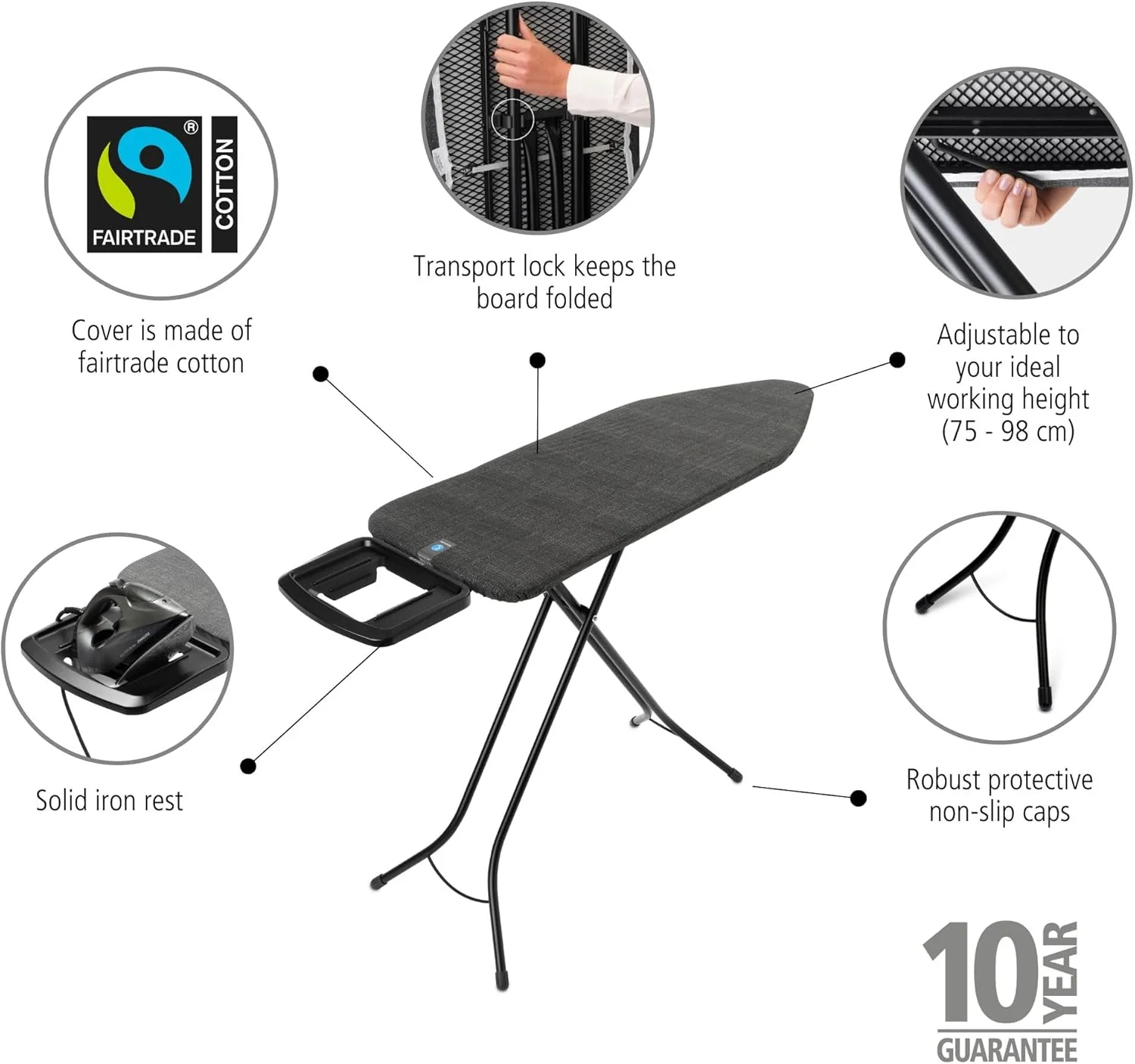 Ironing Board SSIR Size C (18" x 49") Denim Black Brabantia - Image 3