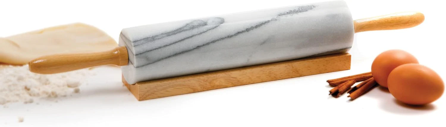 Marble Rolling Pin | 10″ Barrel | Wooden Handles & Stand | Norpro - Image 2