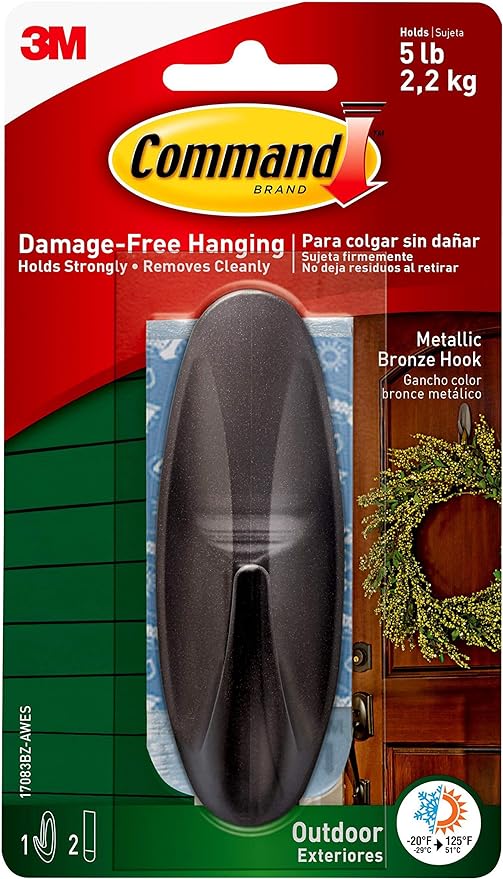 Metallic Hook With Adhesive Strips | Large | Bronze | 5LB | Command