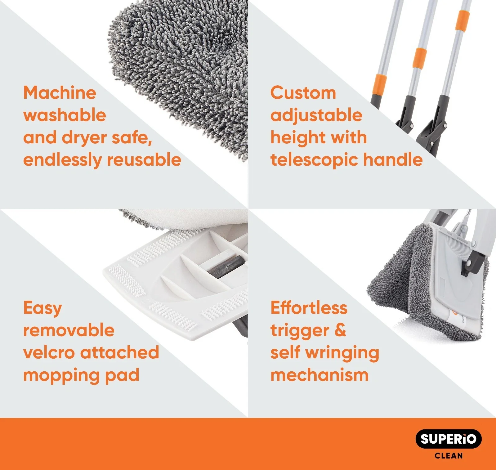 Superio Microfiber Self-Wring Mop | Washable Pad - Image 3