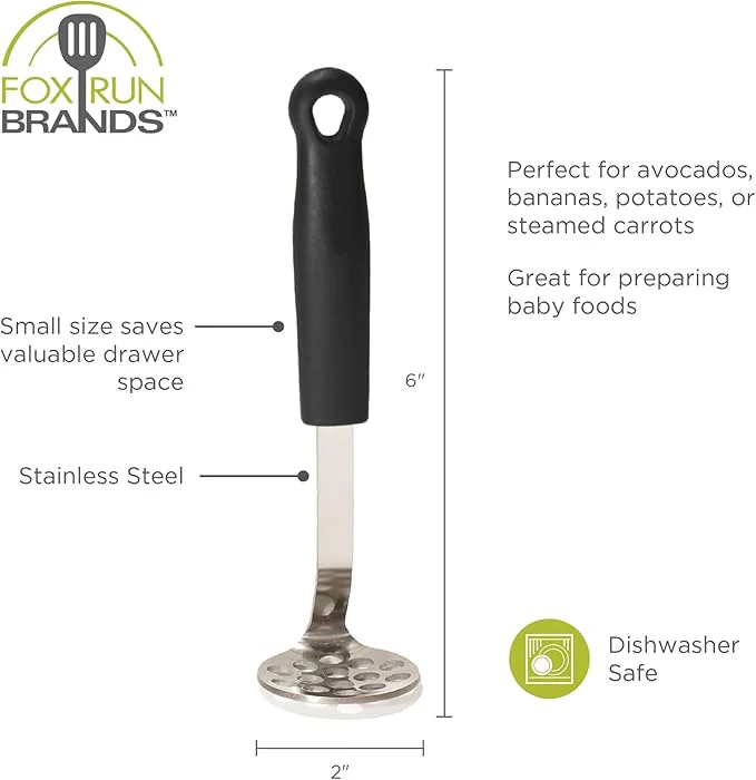Mini Masher With Black Handle | 6 Inch | Stainless Steel | Fox Run - Image 3