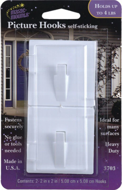 Picture Hooks Peel & Stick | White | 4 lb | 2-pack | Magic Mount
