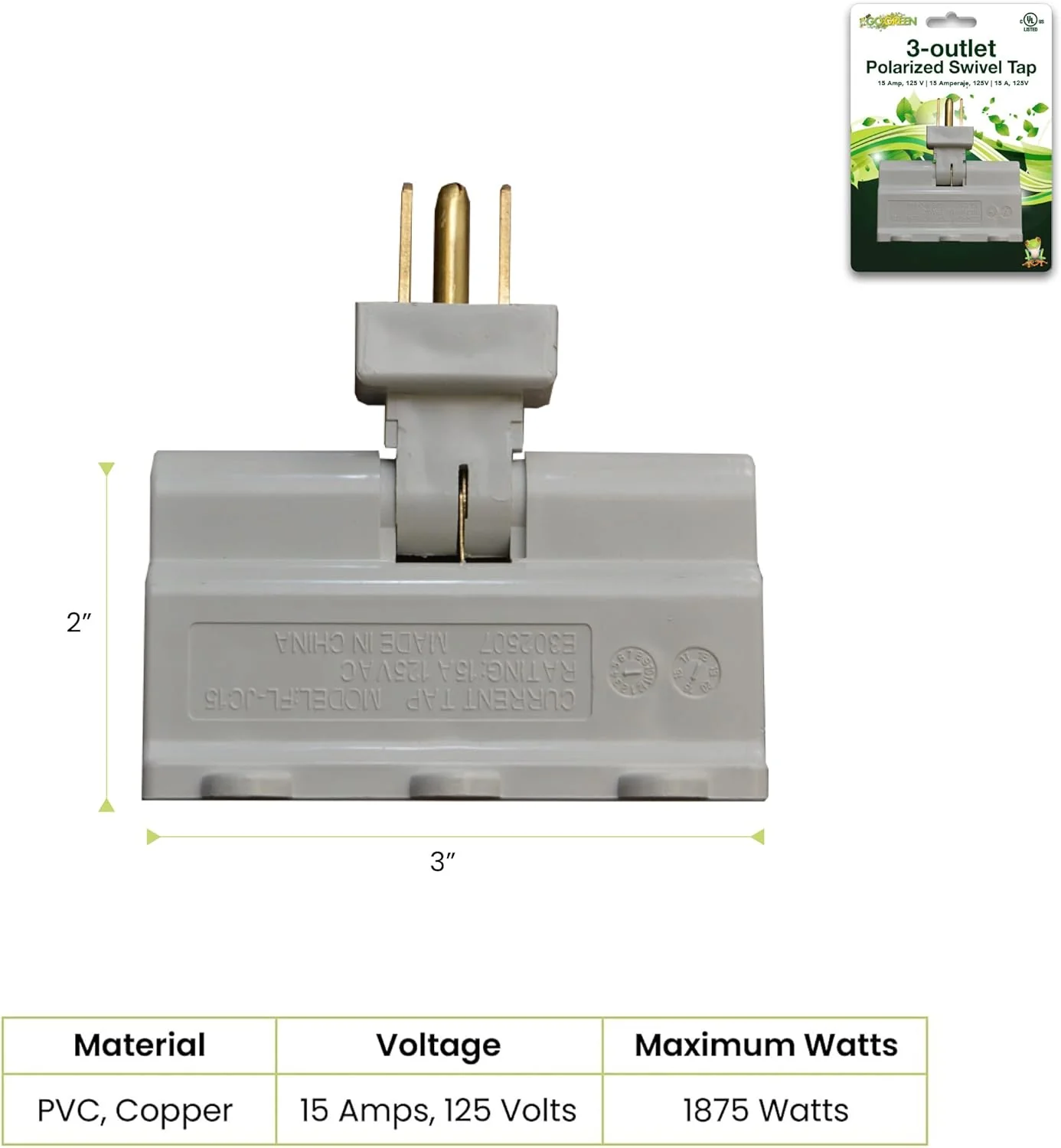 Polarized Swivel Tap 3 Outlet Go Green - Image 2