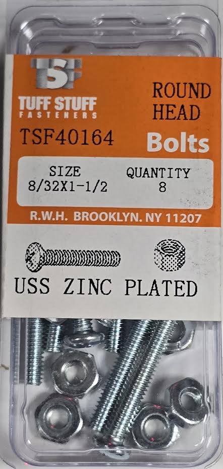 Screws & Nuts Round Head 8/32 x 1-1/2