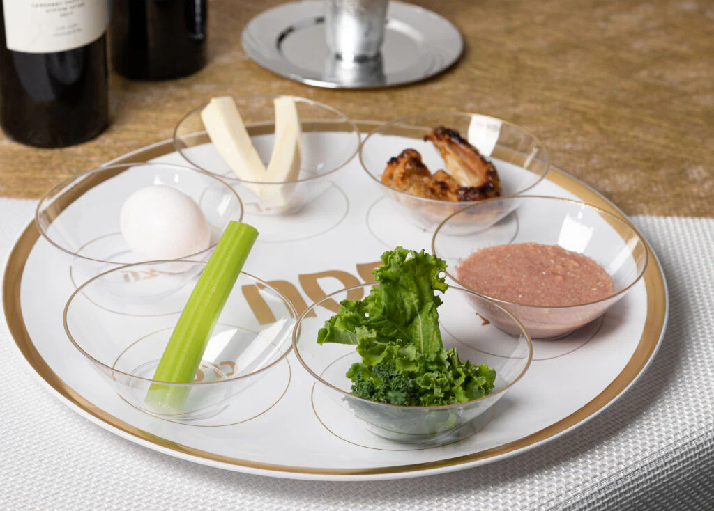 White Gold Disposable Seder Plate | 14 Inch | Blue Sky - Image 3