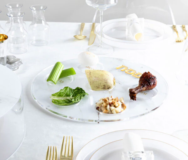 Passover Marble Seder Plate With Gold Trim | Acrylic - Image 2