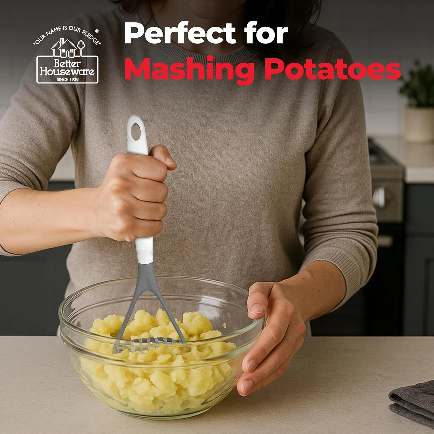 Silicone Potato Masher 4oz | White | Better Houseware - Image 2