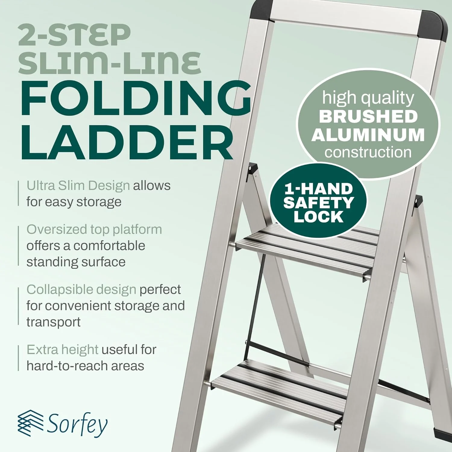 Slim Folding Step Ladder 2 Step Silver YBM - Image 3