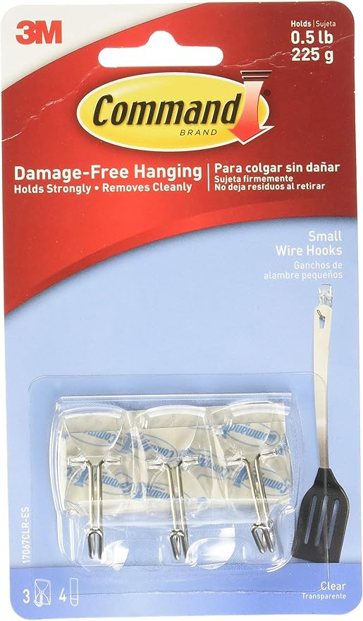Command Small Wire Hooks | Wall Mount | Clear | 3M | 0.5 lb