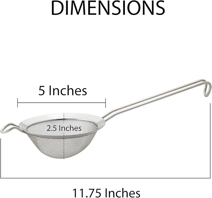 Double Mesh Strainer With Handles | 5 Inch | 18/8 Stainless Steel | Fine Dual Mesh | HIC Kitchen - Image 2