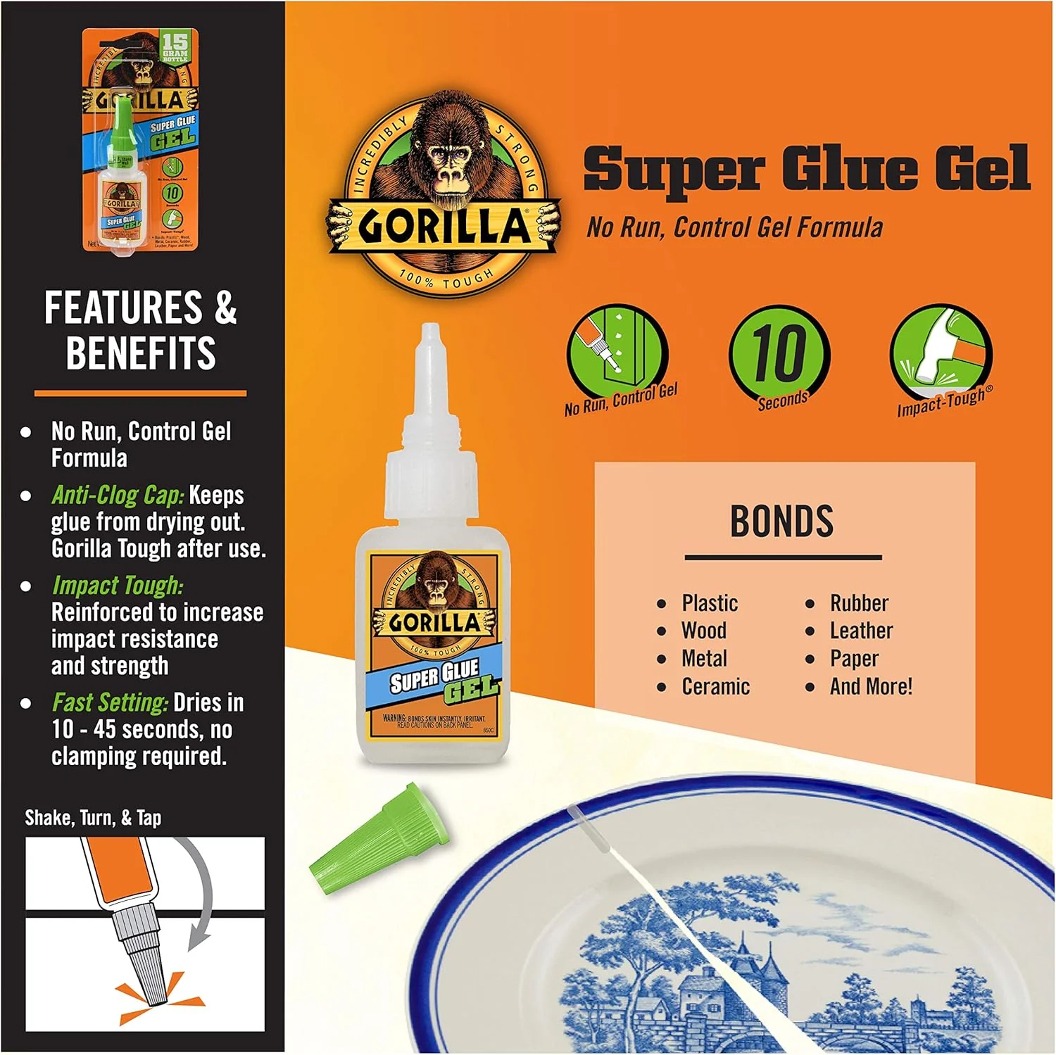 Gorilla Super Glue Gel | 15g Bottle | Clear | Fast-Setting - Image 2