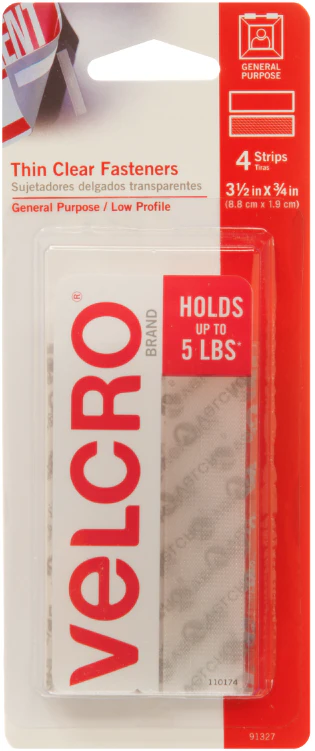 Velcro Sticky Back Tape | Clear | 3/4" x 3.5" | 4 pk | 5 lb