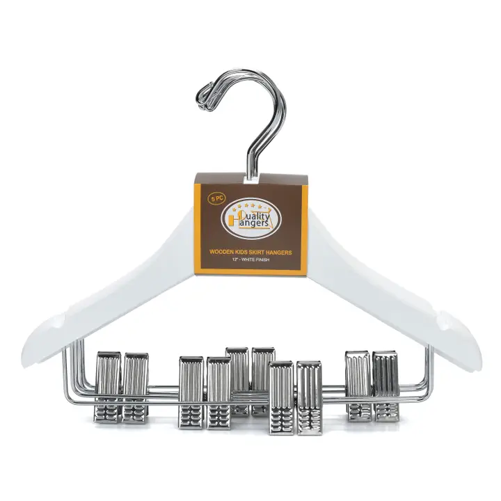 Wooden Kids Skirt Hangers 12" White 5PK Quality Hangers
