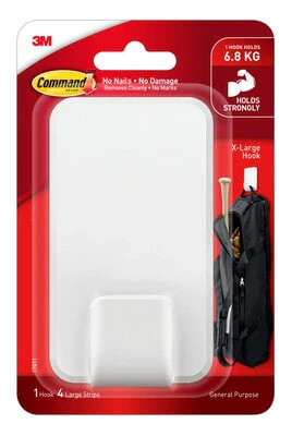 Extra-Large Command Hook | White | Heavyweight | 4 Strips | 15 lb